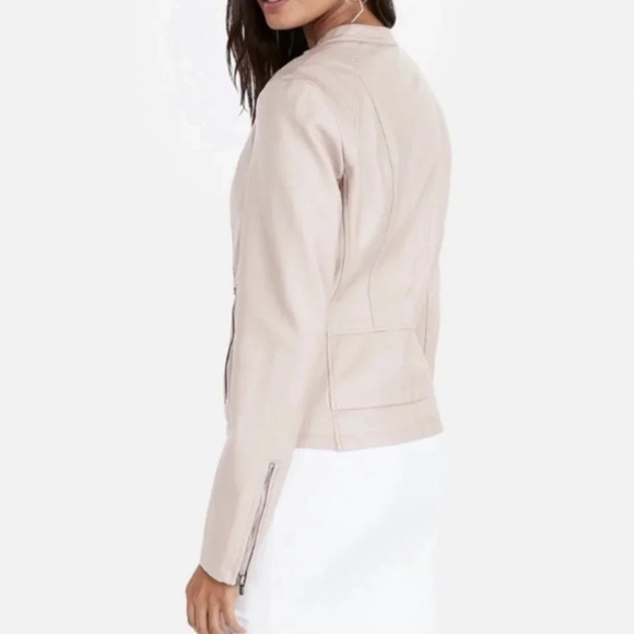 EXPRESS Faux Leather Double Peplum Jacket, Color Pink Size L - Picture 3 of 16